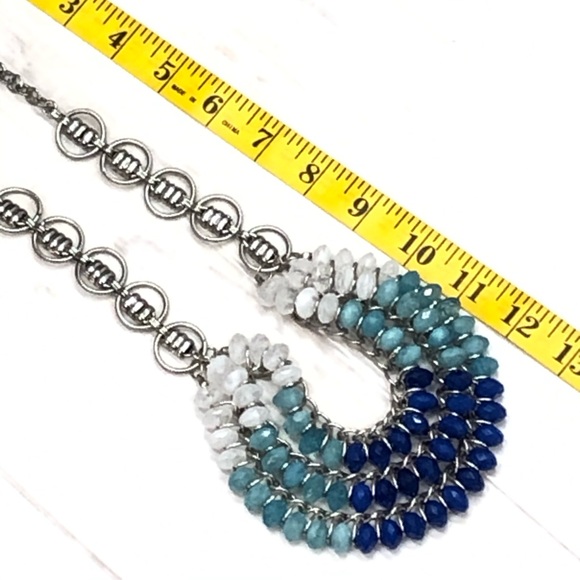 Blue Aqua White silver tone statement necklace - Picture 4 of 5